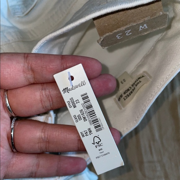 NWT Madewell Tile White The Perfect Vintage Crop Jean Knee Rip Edition Size 23 - Picture 15 of 16